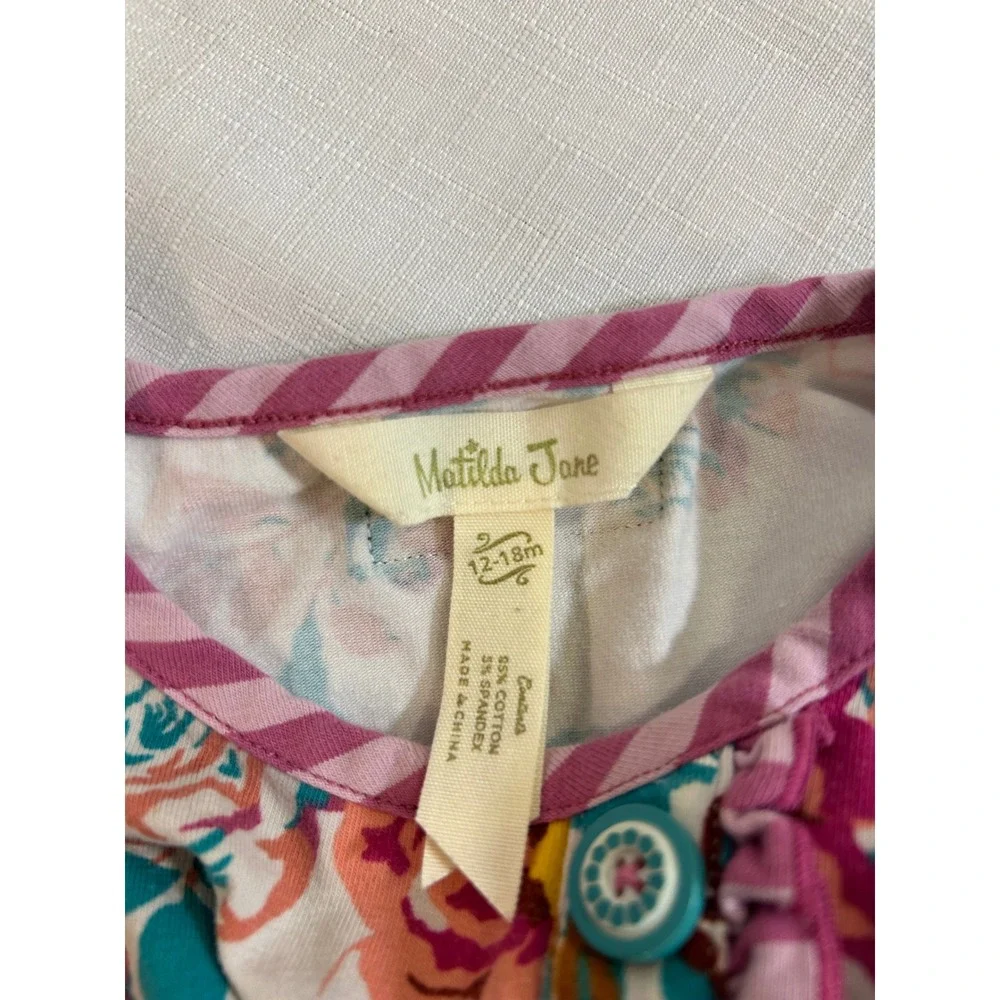 Matilda Jane Floral Romper 12-18m Pink Purple Mixed Print Ruffle Baby Girls